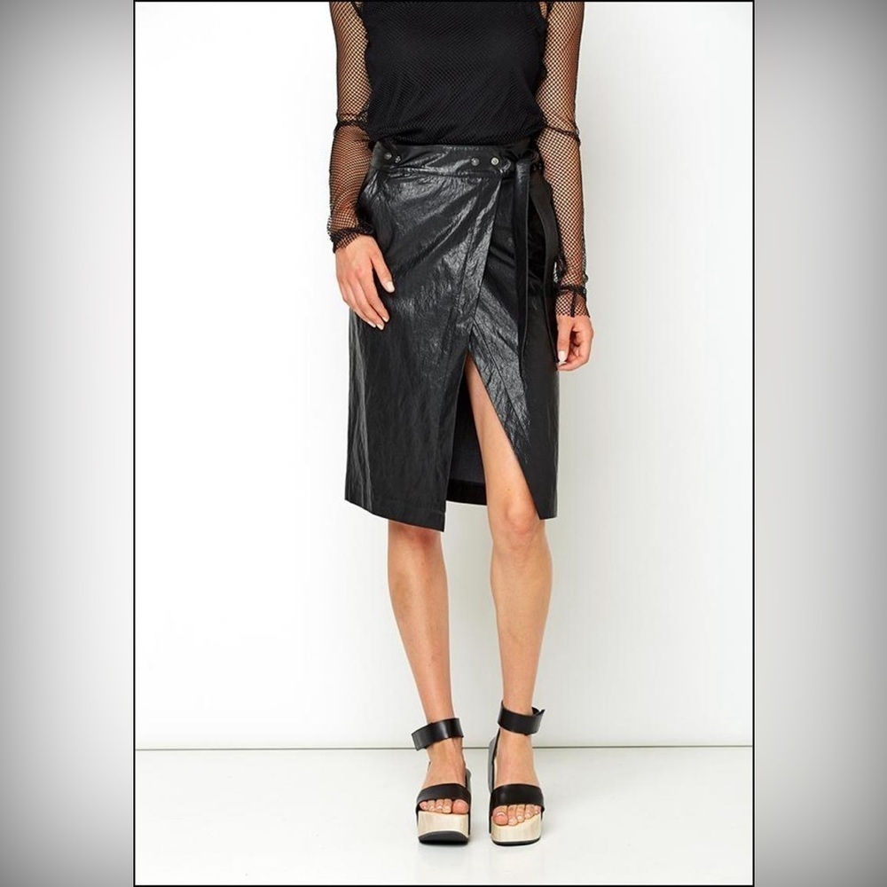 EUC NUDE Black Faux Leather Wrap Skirt